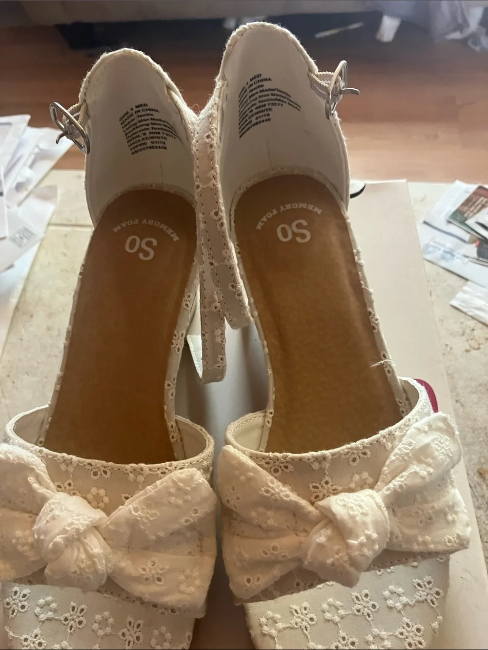 SO White Eyelet Bow Platform Sandals for Kids